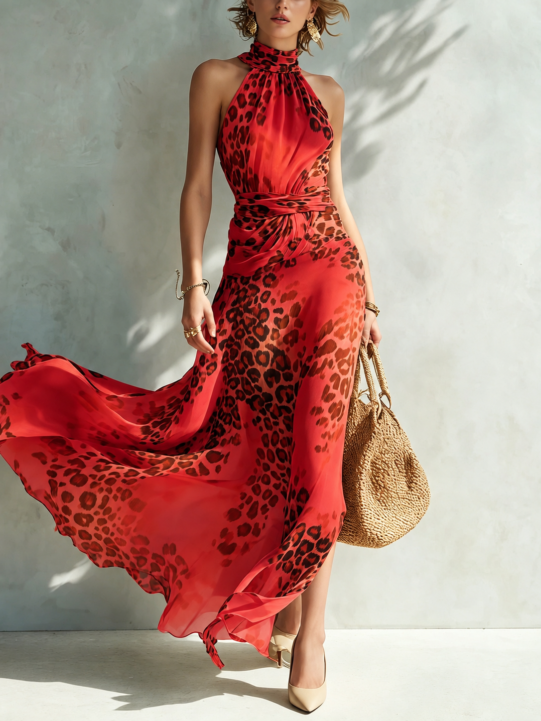 Daniela | Glamurowa Sukienka Maxi W Panterkę