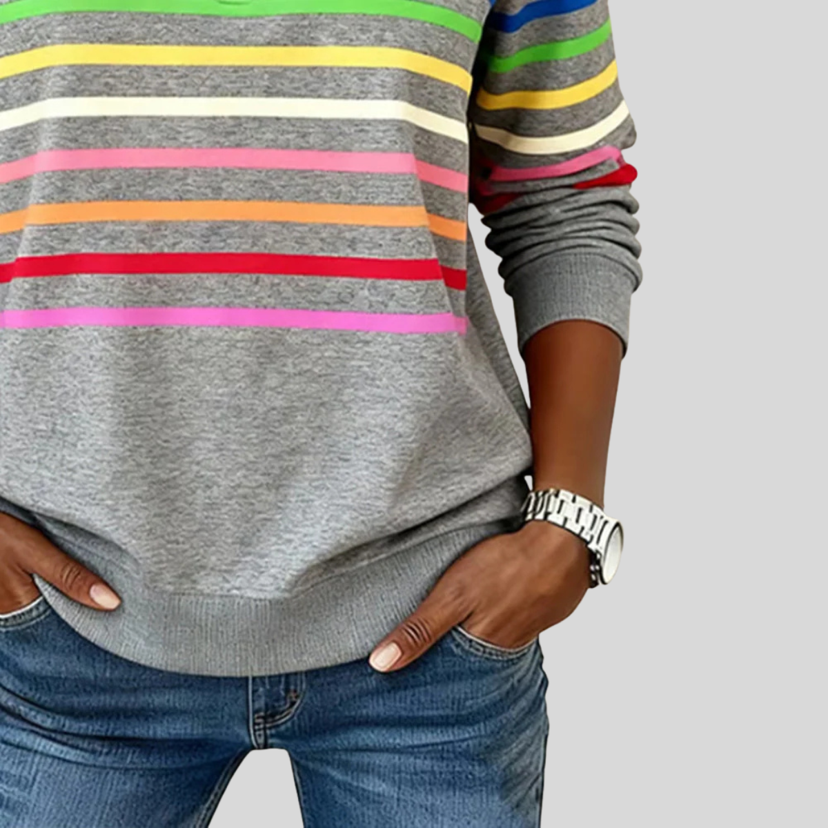 Prismette™ | Kolorowy Sweter z Kapturem w Paski