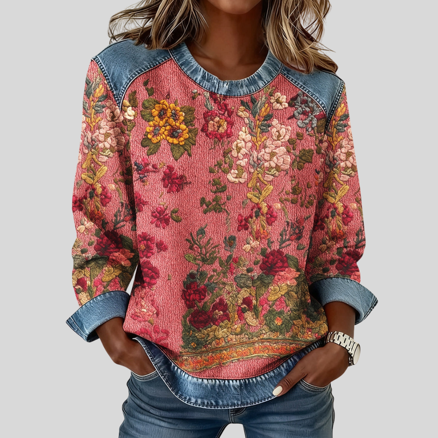 Ola™ | Bluza z nadrukiem kwiatowym i denimu