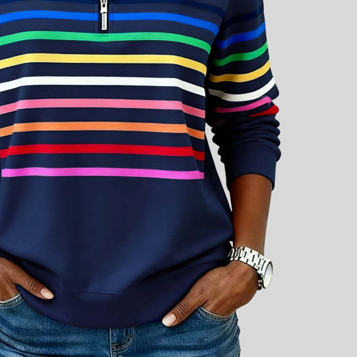 Prismette™ | Kolorowy Sweter z Kapturem w Paski