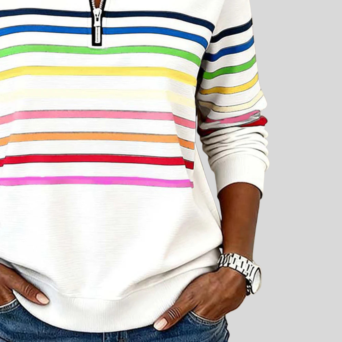 Prismette™ | Kolorowy Sweter z Kapturem w Paski