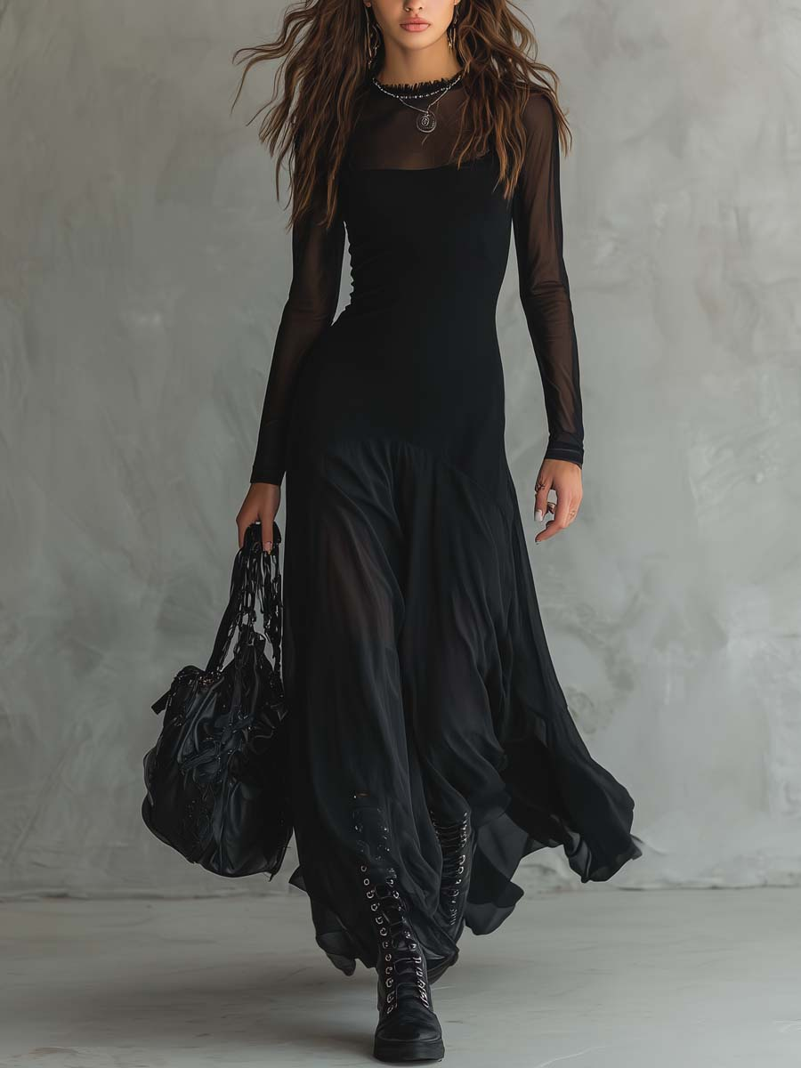 Naroa - Vestido maxi de corte amplio en tul negro