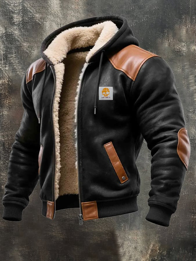 Zimowa kurtka z eleganckimi skórzanymi detalami