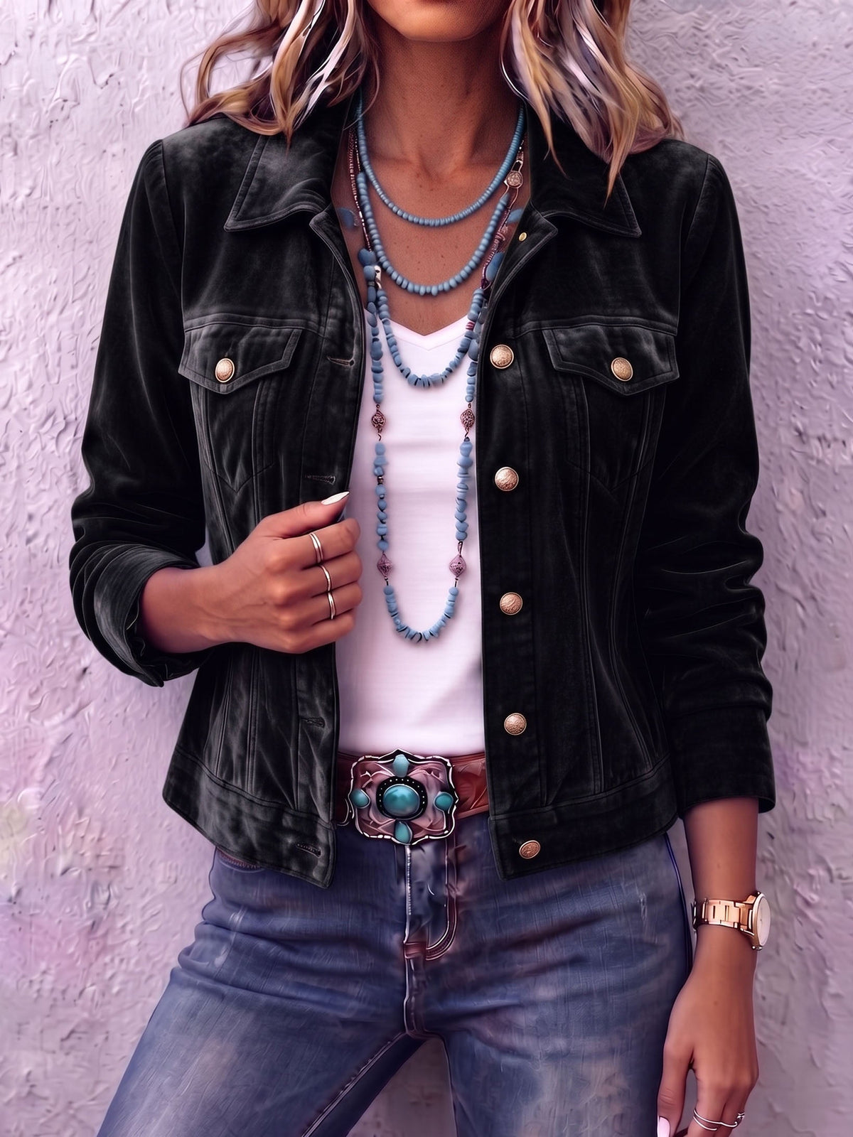 Rafaela | Aksamitna Kurtka W Stylu Vintage Boho