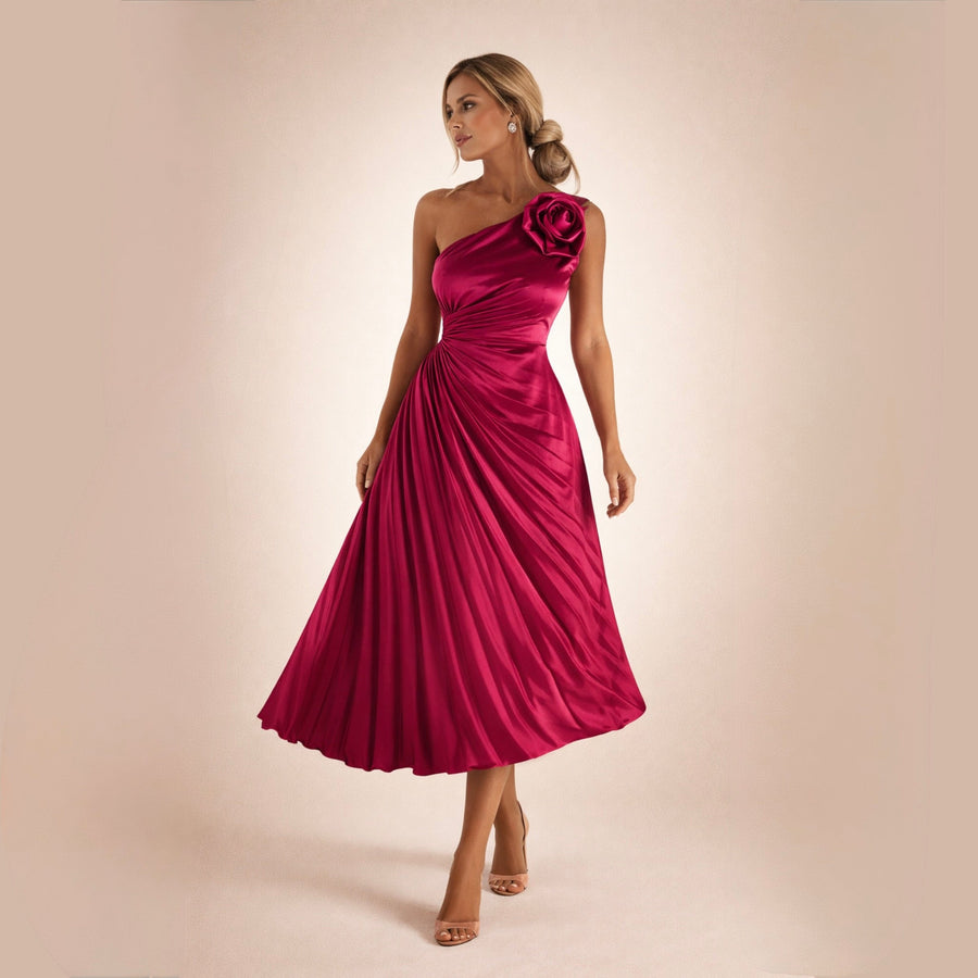 Mandy | Elegancka plisowana sukienka na jedno ramię