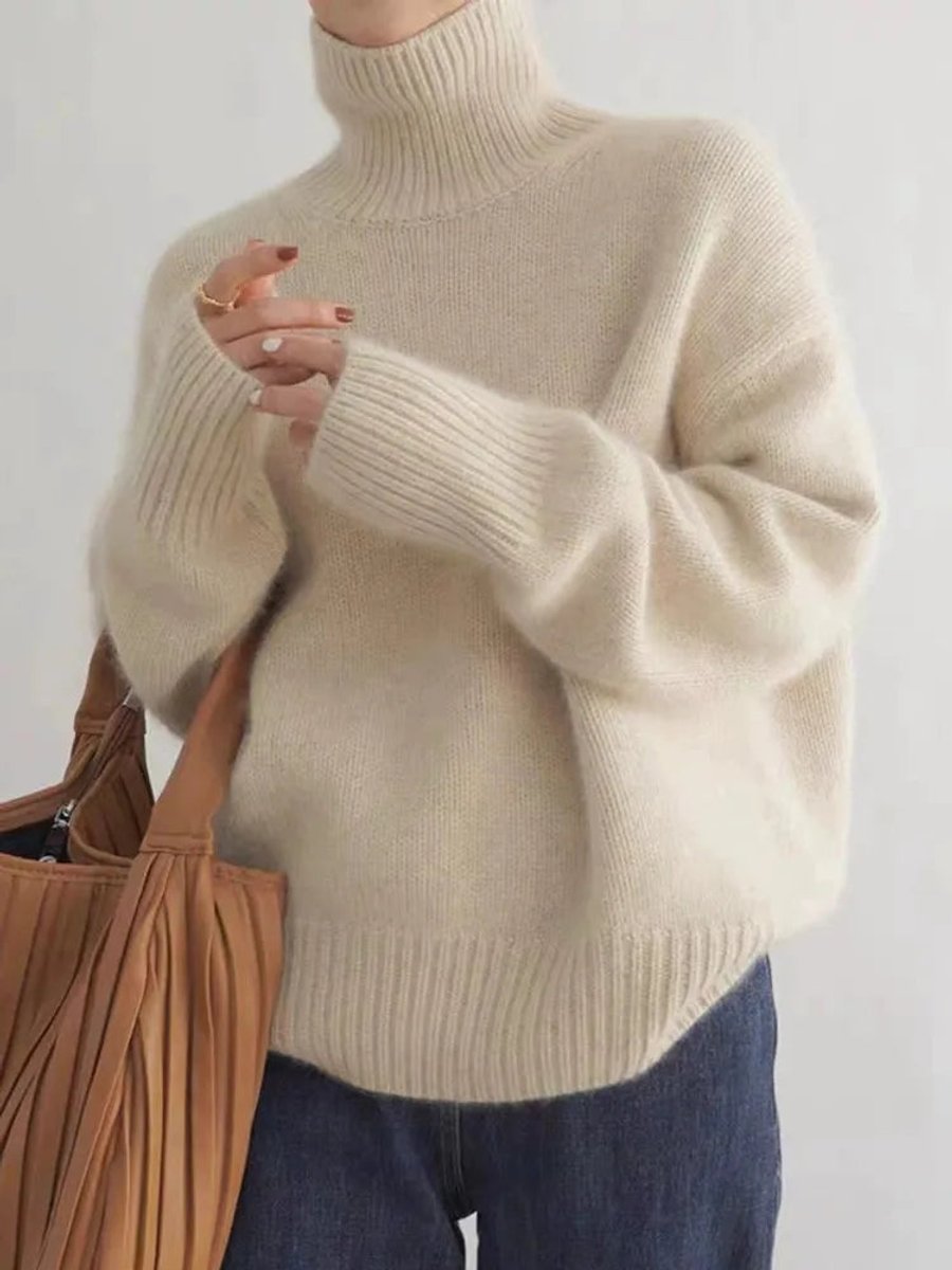 Hania | Damski Oversize'owy Sweter Z Golfem Z Kaszmiru