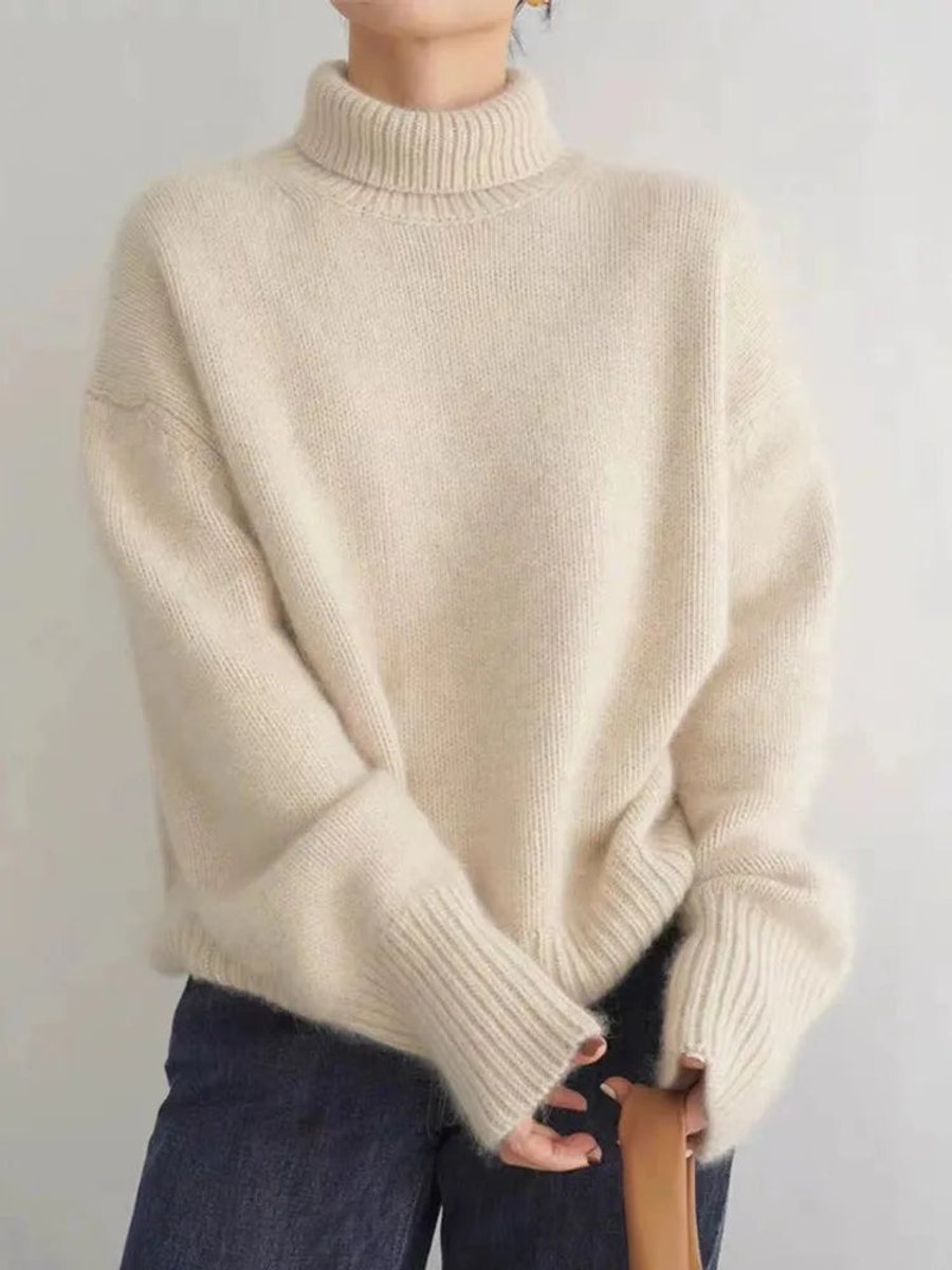 Hania | Damski Oversize'owy Sweter Z Golfem Z Kaszmiru